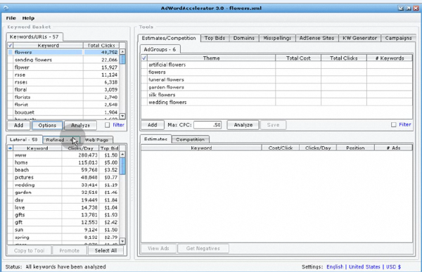 A screenshot on where you will learn keyword estimates and competiton 