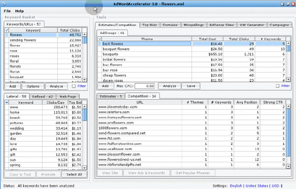 A preview of the competition tool in effect with Adwords Accelerator 