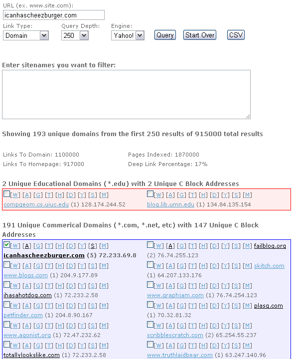 The backlink quality tool will separate results by authority type of domains. 