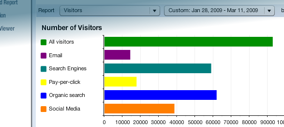 Sample report on the Lyris dashboard showing the number of new visitors based on the traffic source 