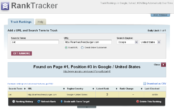 SEOMoz has their own type of rank tracking in the program. 