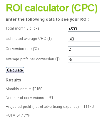 Keep track of profitabilitly with this ROI CPC calculator. 