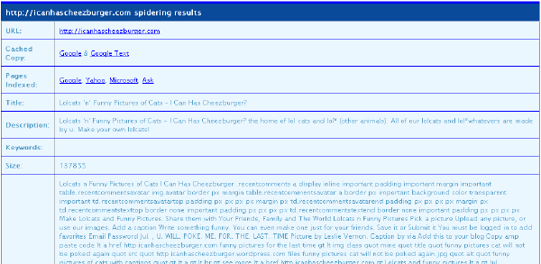 How the content analysis will look once the spider has crawled and picked up the content